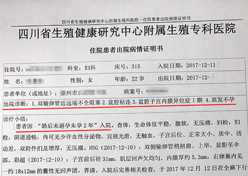 不孕不育的病情诊断书
